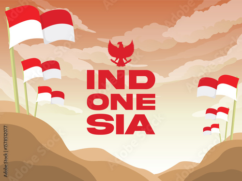 Indonesian independence day poster, Indonesian flag and Garuda symbol