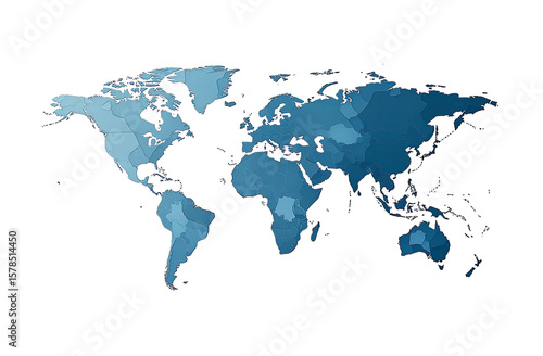 Wallpaper Mural Stylized World Map: Deep Blue Hues, Isolated on Transparent PNG, Global Connectivity Concept Torontodigital.ca
