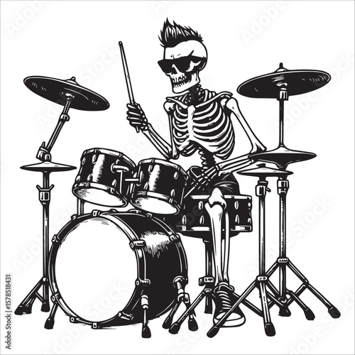 Skeleton Drummer Playing Rock and Roll