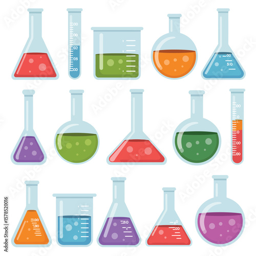 Colorful Chemistry Lab Glassware with Liquids