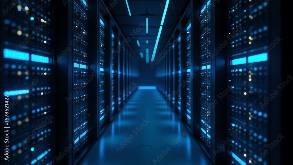 Fototapeta premium Data Center Server Room Corridor