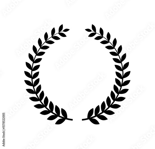 Simple black laurel wreath graphic design, circular shape, decorative element.