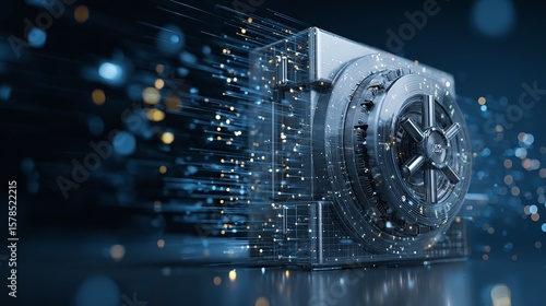 Wallpaper Mural A futuristic digital safe with sparkling particles, symbolizing high security and data protection. Torontodigital.ca