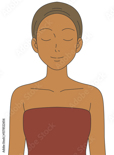 Flat vector close-up beautiful woman with glowing skin, highlighting the effects of collagen treatment. A fashion model with flawless skin showcases the power of expert dermatology.