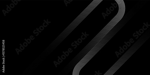 Black abstract background with shining golden geometric lines. Luxurious dark diagonal rounded lines pattern. Elegant design.