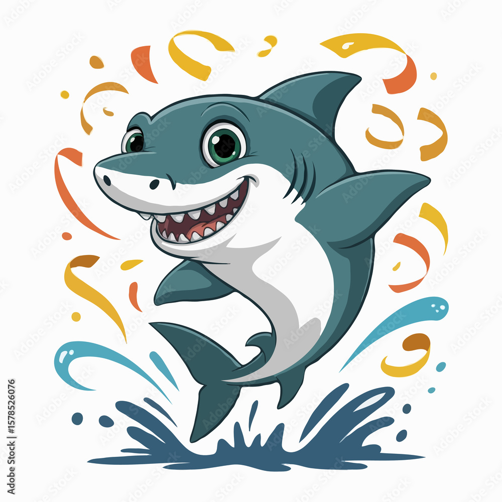 Obraz premium shark illustration character posing happy design