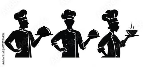 A Chef silhouettes cooking icons set on a white background 