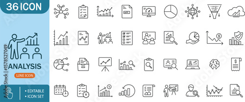 Business Data Analysis Graph Report Marketing Strategy Line Icon Setanalysis,data,graph,report,marketing,strategy,business,icon,line,editable,set,chart,pie,document,checklist,monitor,network,global,