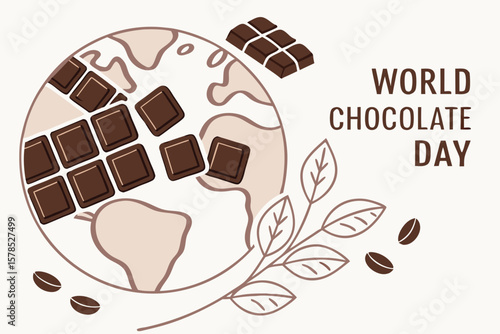 World Chocolate Day illustration with globe and chocolate bars