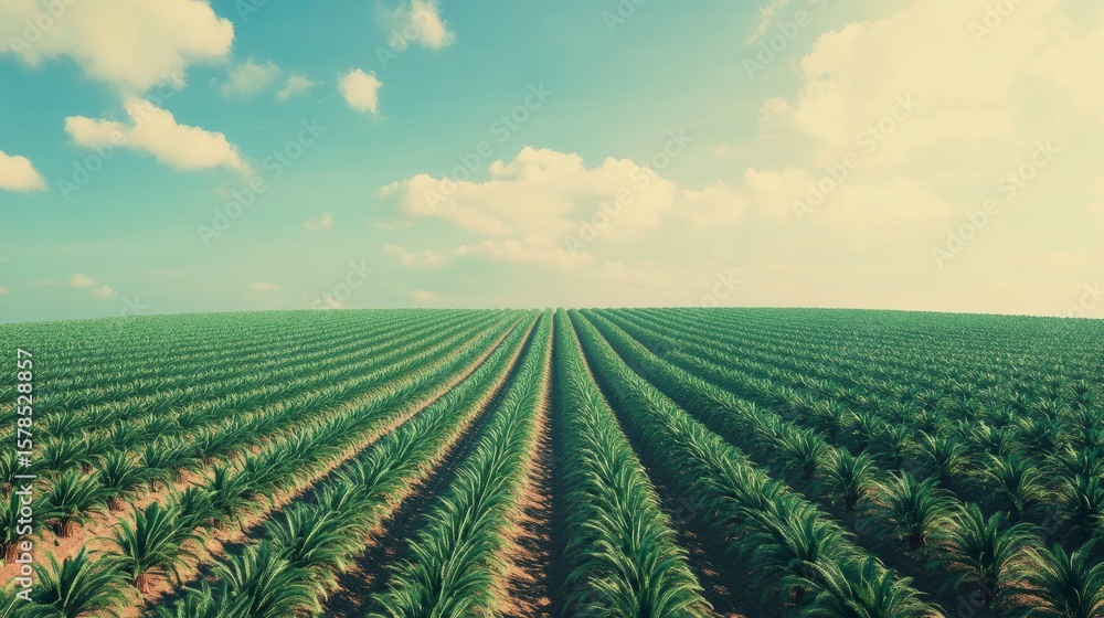 Lush green agricultural field under a bright sunny sky. Lush green agricultural field under a bright sunny sky.