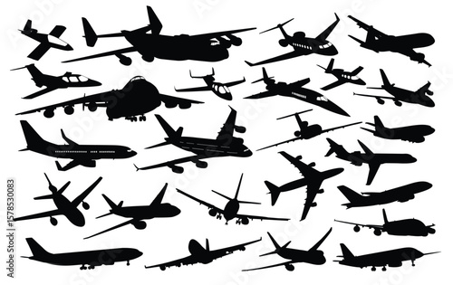 Big set silhouettes of passenger liners.
