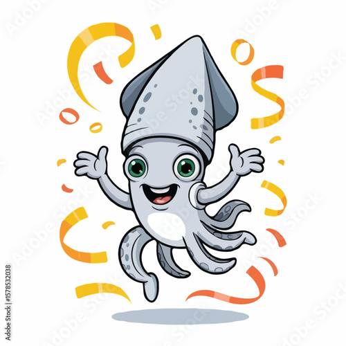 squid character design illustration happy posing