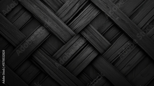 Wooden structural black background. Top view. Free space.