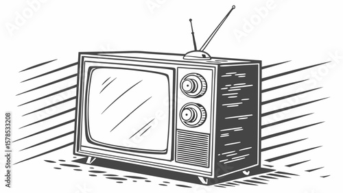 "Black and white vector of old TV with antenna – retro style"


