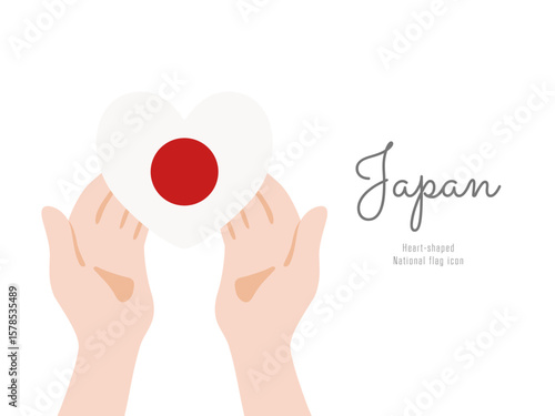 [日本]手と国旗のアイコン ベクターイラスト