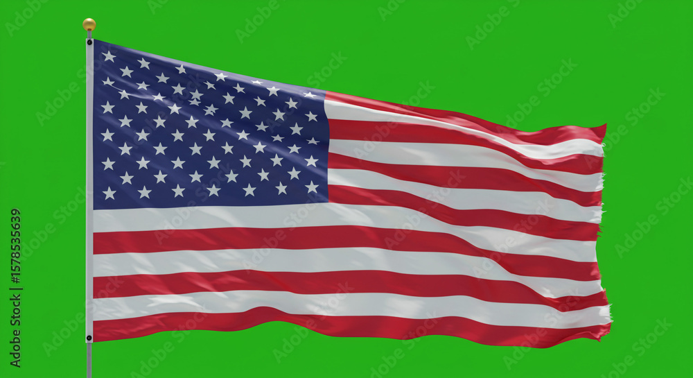 Fototapeta premium American flag waving against a green screen backdrop creating a patriotic and national symbol