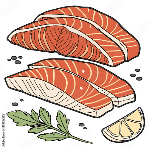 Hand-Drawn Sashimi Slices with Clear Fish Grain, Transparent Background. Perfect for: Japanese food festivals, sushi restaurant menus