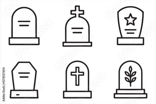 tomb stone icon vector thin outline style sign