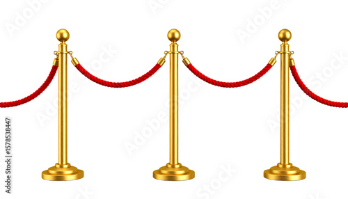 Luxurious golden pillars for blocking the walkway for VIP guests on a white background.