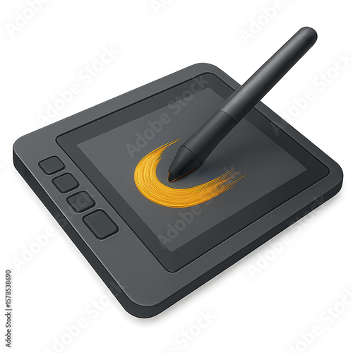 3D Icon of Digital Drawing Tablet with Stylus and Brushstroke Animation