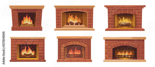 Collection of Cozy Brick Fireplaces with Flames