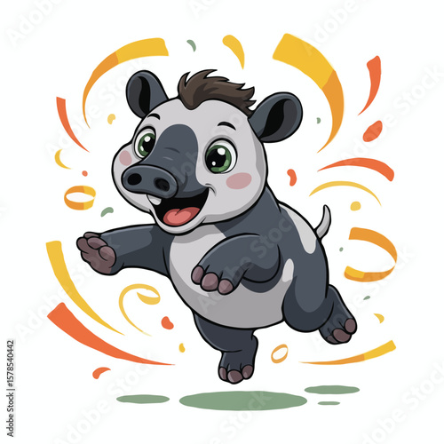 tapir illustration character posing happy design