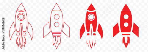 Set of rocket vector icons. Launch spaceship or spacecraft. Rocket fast flying for space. New business start up. Spaceship doodle with a rocket. eps 10