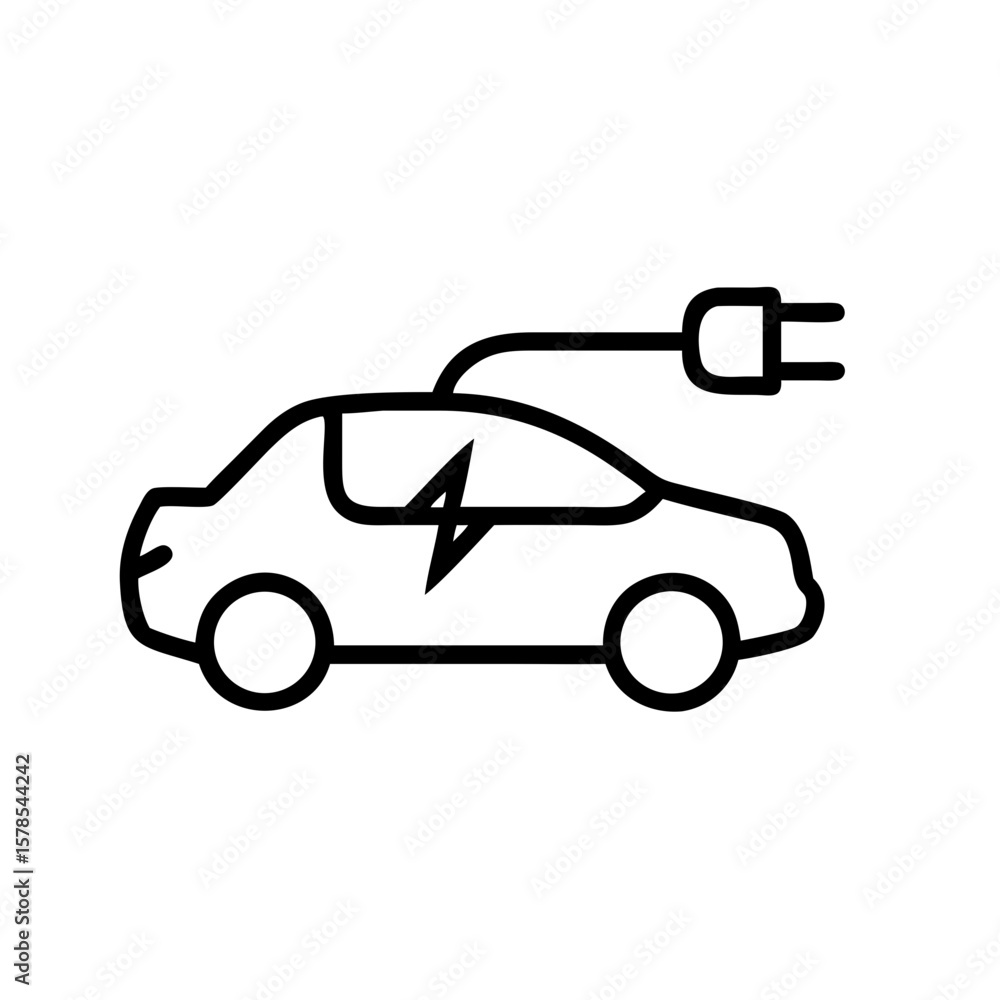 Electric car silhouette in minimalist design represents modern transportation. Electric car silhouette shows charging with symbolic lightning. Emphasizing eco-friendly choices. Electric car silhouette in minimalist design represents modern transportation. Electric car silhouette shows charging with symbolic lightning. Emphasizing eco-friendly choices.