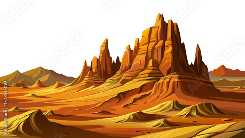 Amazing panoramic landscape of Erg Chebbi sand dunes in Western Sahara Desert, Morocco. Golden rippled sands, arid terrain, peaceful nature, dramatic sky, desert travel destination