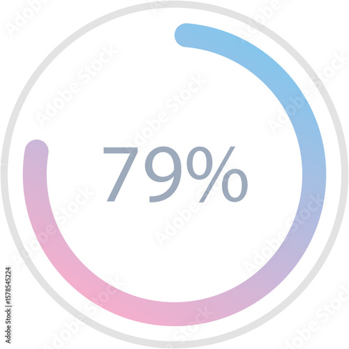 Blue pink gradient circle percentage diagrams 79%, simple indicator infographic flat design vector illustration loading data interface elements app button ui ux web isolated on white background