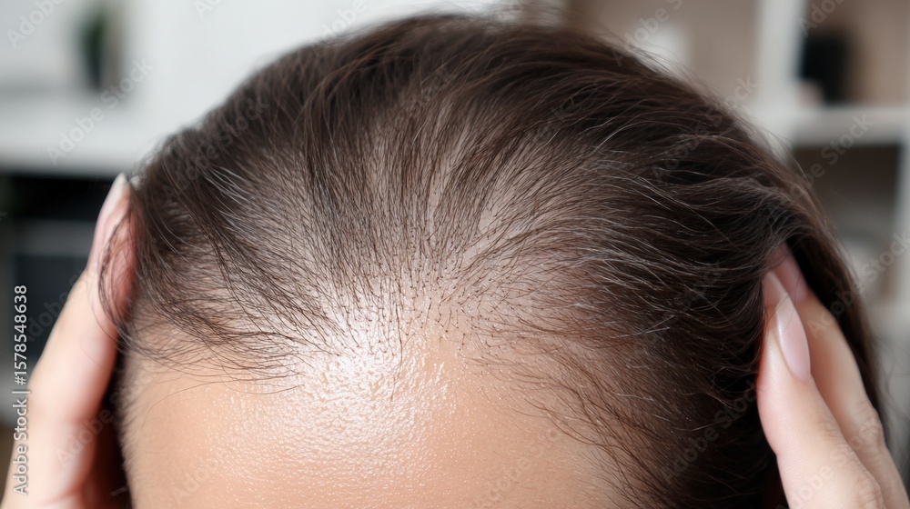 Fototapeta premium CloseUp of a Person Experiencing Hair Loss