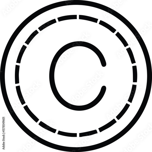 Vector art of copyright symbol within a dotted circle, representing intellectual property rights isolated on white background