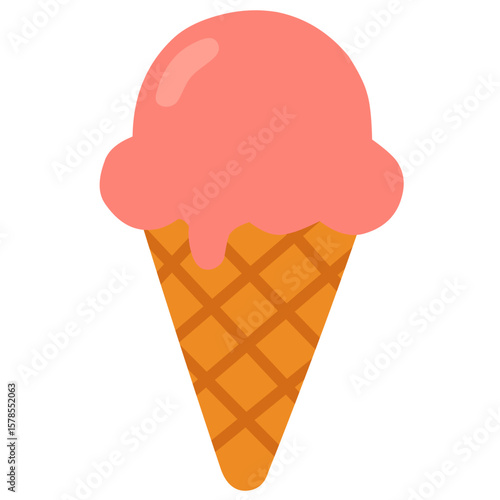 Sweet Pink Cone: A simple illustration of a scoop of pink ice cream melting slightly on a classic waffle cone.