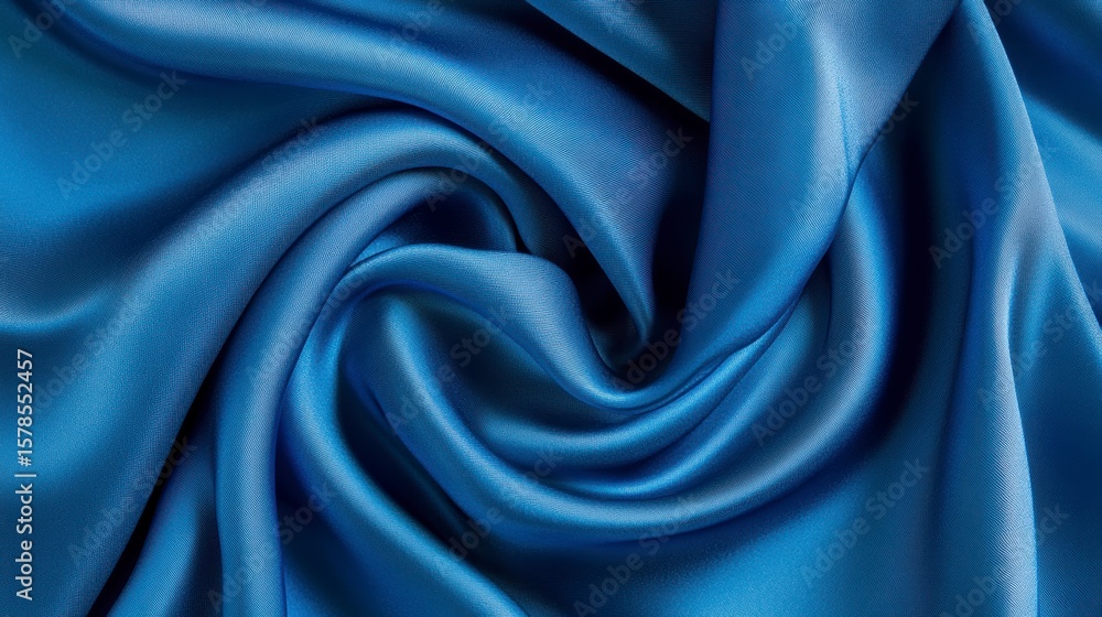 Obraz premium Close-up of swirling blue silk fabric with soft folds and textures.