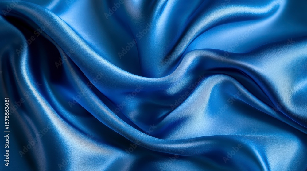 Obraz premium Luxurious blue silk fabric with elegant, flowing folds and soft, smooth texture.