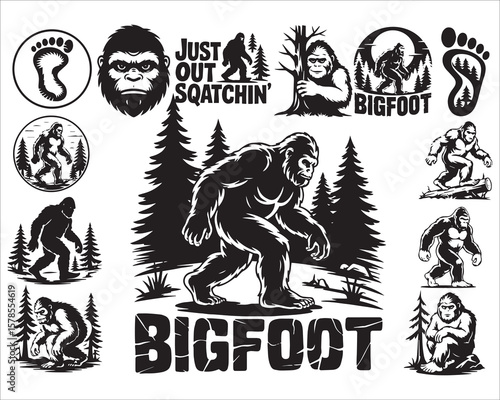 Bigfoot Sasquatch Character and Icon Set