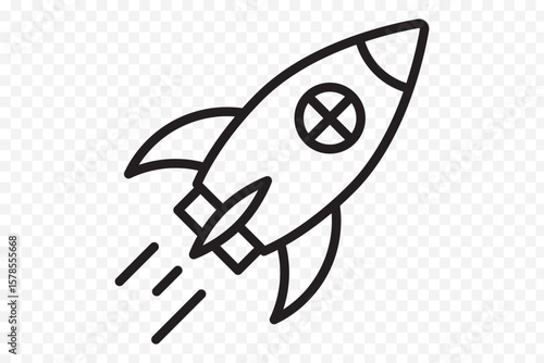 Rocket icon. Simple outline rocket sign on transparent background .  eps 10 