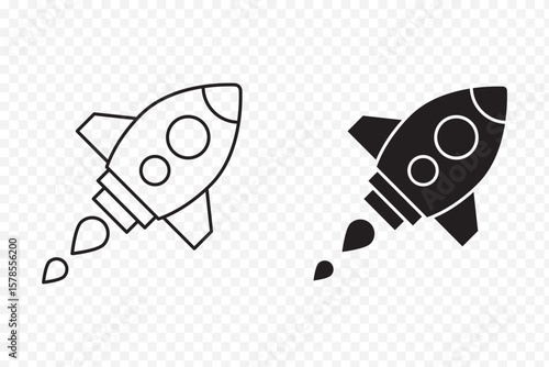 Rocket icon. Simple outline rocket sign on transparent background .  eps 10 