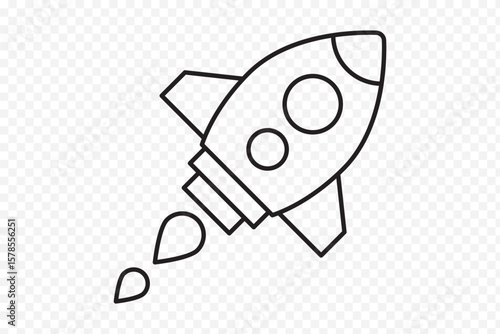 Rocket icon. Simple outline rocket sign on transparent background .  eps 10 