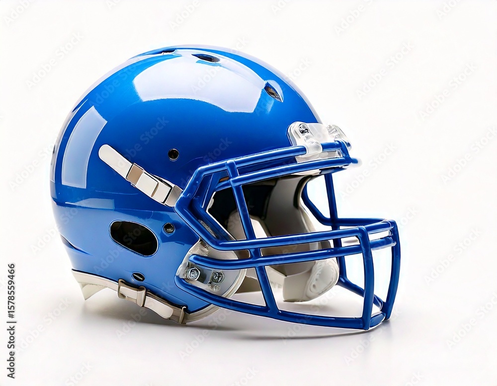 Fototapeta premium side view white and blue football helmet mockup on white background