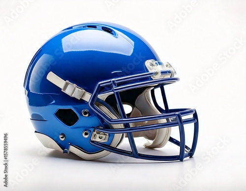 side view white and blue football helmet mockup on white background 