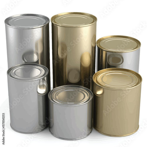 Stacked Metal Food Cans in Different Sizes and Colors