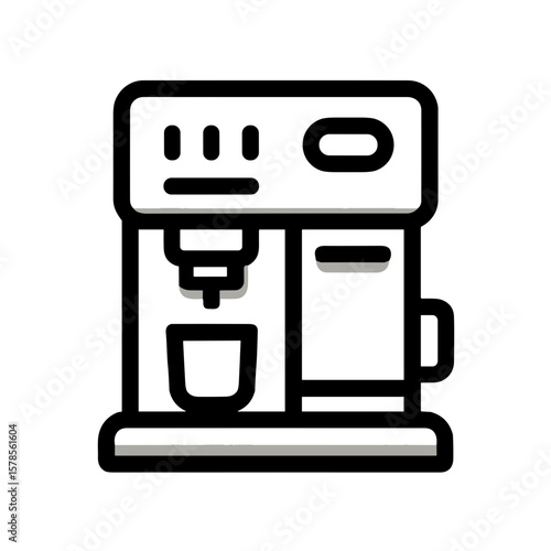 Contour icon of a coffee machine with a cup on transparent background