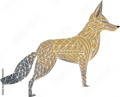 Wildlife drawing of a golden jackal featuring intricate golden patterns and realistic anatomy for educational use.
