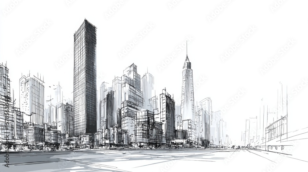 Fototapeta premium Background image with drawings of modern city, no logos, no brands