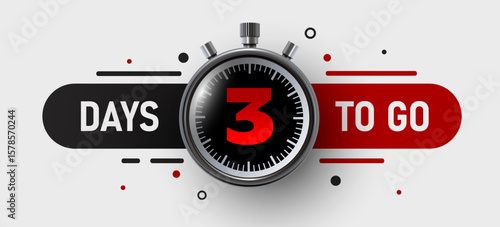 3 Days to go. Countdown discounts and sale time. Days left sign, label. Vector illustration