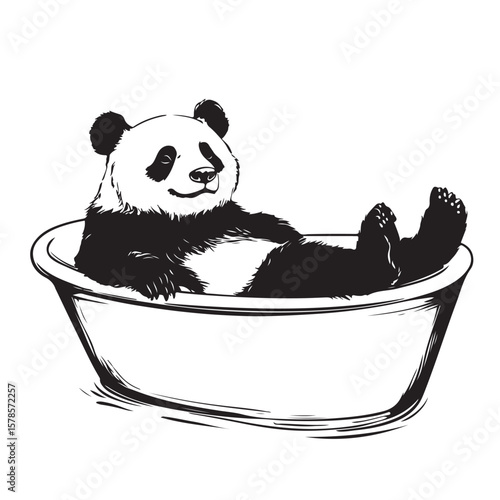 Cute panda taking bubble bath in bathtub image vector on transparent background.
