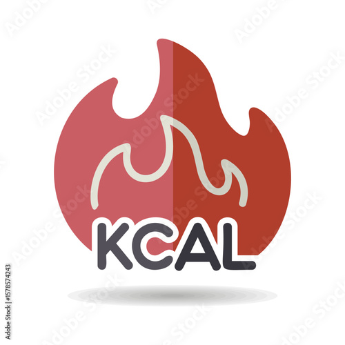 Kcal fire vector icon. Calorie burn, fat burning