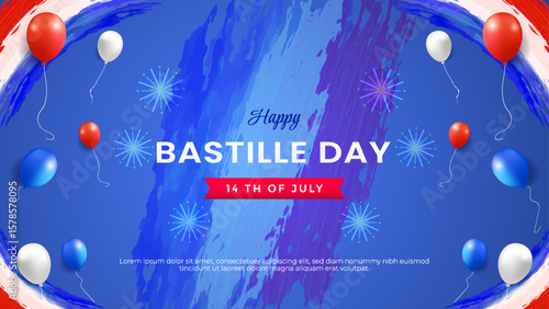 Colorful Bastille Day Celebration Design With Balloons and French Flag Theme