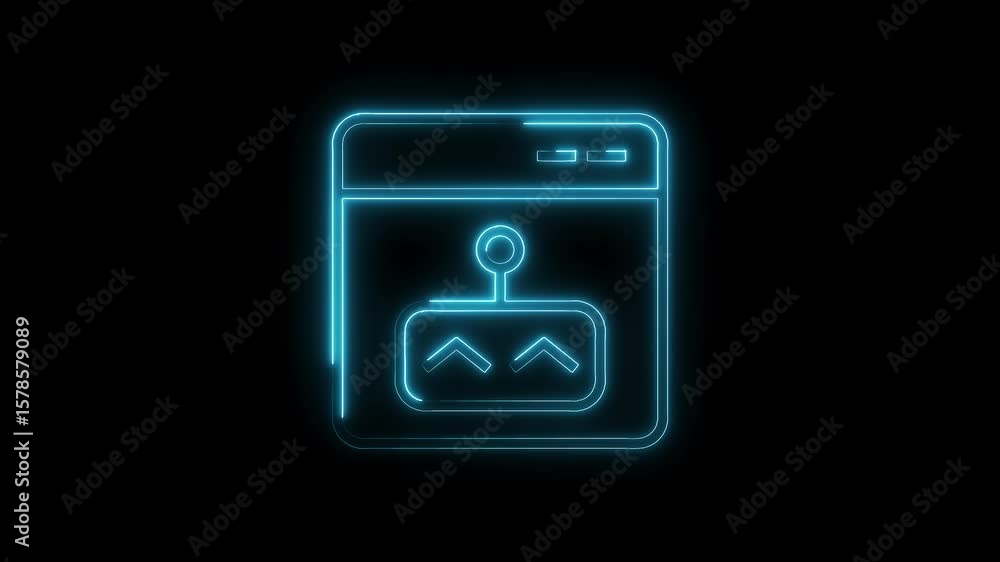 Neon outline animation of browser with gamepad icon on black background for gaming Neon outline animation of browser with gamepad icon on black background for gaming